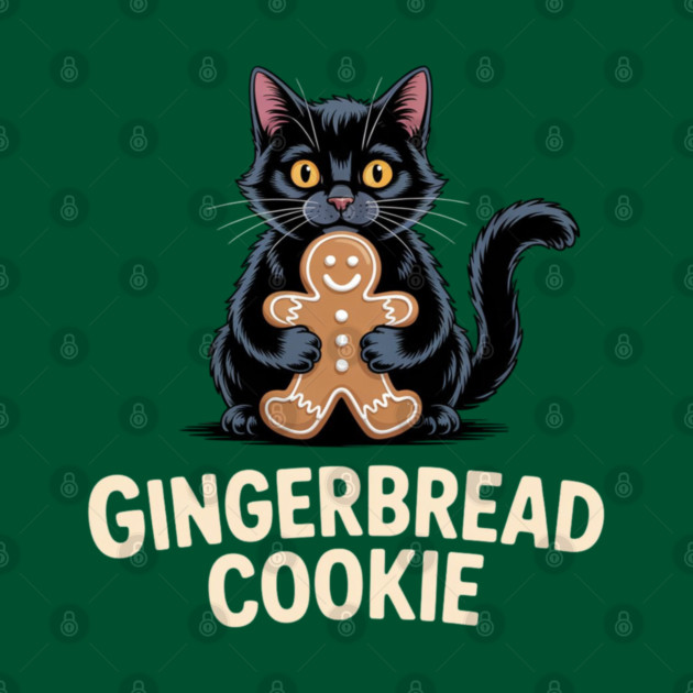 Cute Black Cat with Gingerbread Cookie Christmas Humor by Creatifly Graphic Tees