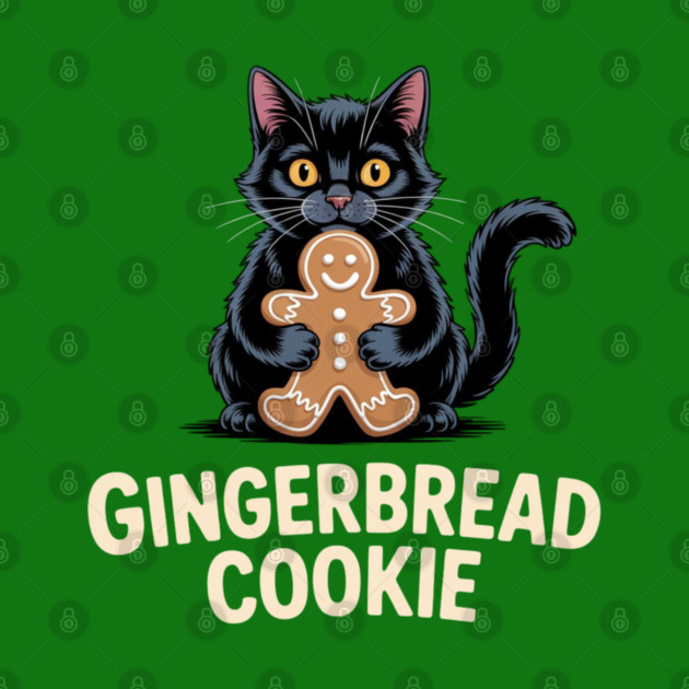 Cute Black Cat with Gingerbread Cookie Christmas Humor by Creatifly Graphic Tees
