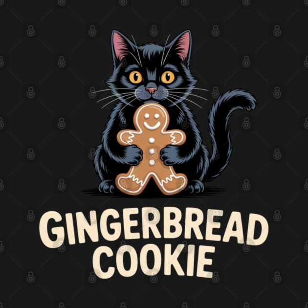 Cute Black Cat with Gingerbread Cookie Christmas Humor by Creatifly Graphic Tees