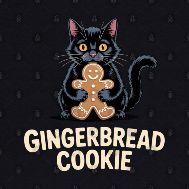 Cute Black Cat with Gingerbread Cookie Christmas Humor by Creatifly Graphic Tees