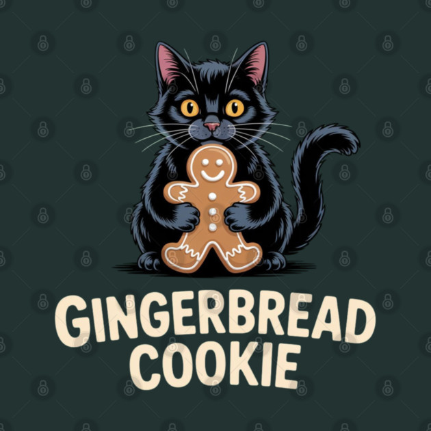 Cute Black Cat with Gingerbread Cookie Christmas Humor by Creatifly Graphic Tees
