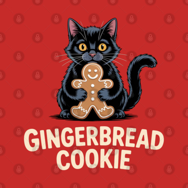 Cute Black Cat with Gingerbread Cookie Christmas Humor by Creatifly Graphic Tees