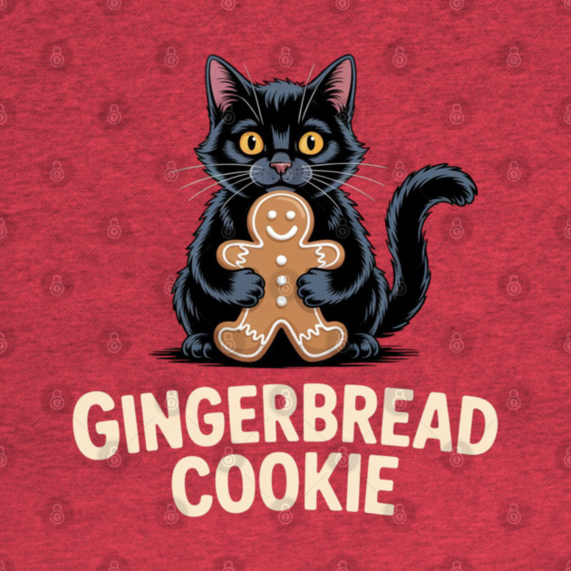 Cute Black Cat with Gingerbread Cookie Christmas Humor by Creatifly Graphic Tees