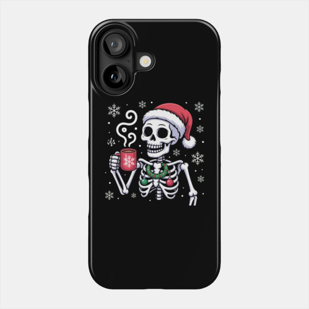 Christmas Skeleton with Santa Hat and Hot Coffee Phone Case by Creatifly Graphic Tees