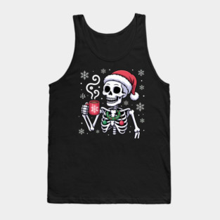 Christmas Skeleton with Santa Hat and Hot Coffee Tank Top