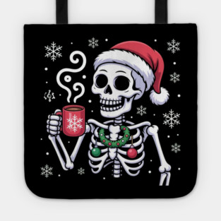 Christmas Skeleton with Santa Hat and Hot Coffee Tote