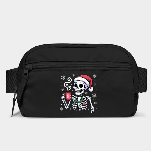 Christmas Skeleton with Santa Hat and Hot Coffee by Creatifly Graphic Tees
