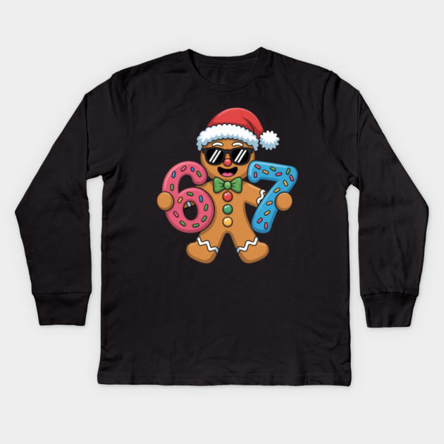 Cool Gingerbread Man Christmas 67 Cookie Kids Long Sleeve T-Shirt by Creatifly Graphic Tees