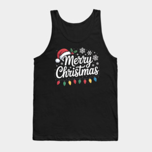 Merry Christmas Lights and Santa Hat Holiday Greeting Tank Top