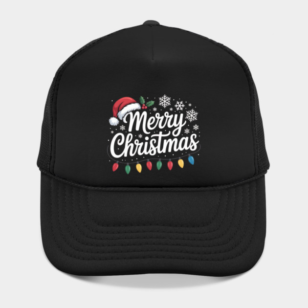 Merry Christmas Lights and Santa Hat Holiday Greeting by Creatifly Graphic Tees