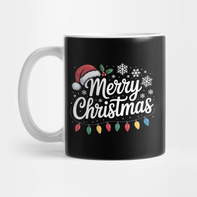 Merry Christmas Lights and Santa Hat Holiday Greeting by Creatifly Graphic Tees