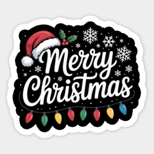Merry Christmas Lights and Santa Hat Holiday Greeting Sticker
