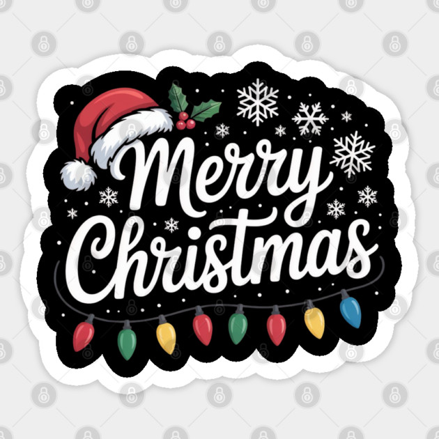 Merry Christmas Lights and Santa Hat Holiday Greeting Sticker by Creatifly Graphic Tees