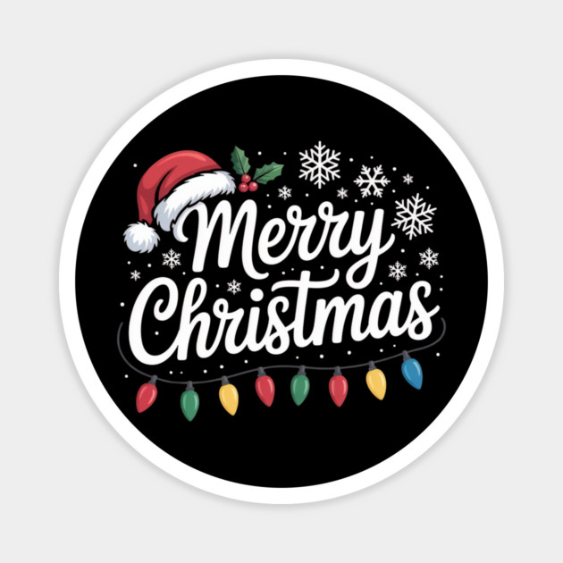 Merry Christmas Lights and Santa Hat Holiday Greeting Magnet by Creatifly Graphic Tees