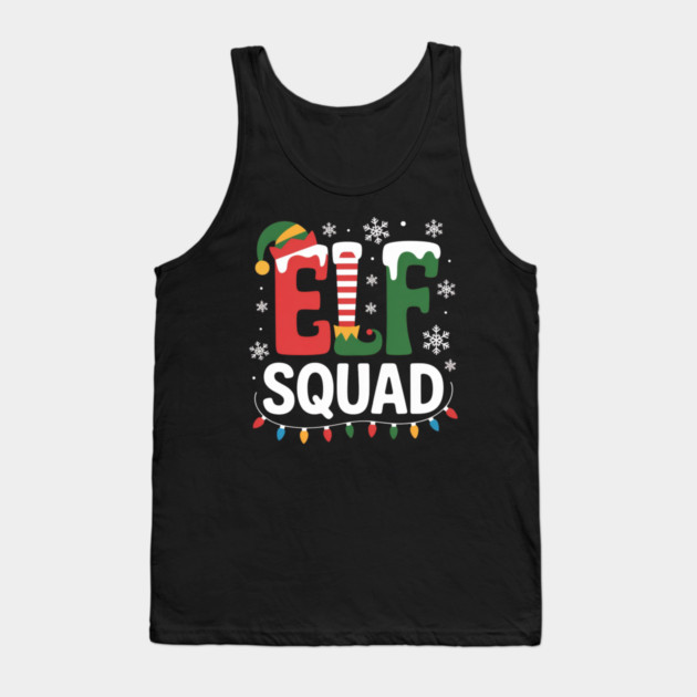 Elf Squad Christmas Lights and Snowflakes Holiday Tank Top by Creatifly Graphic Tees