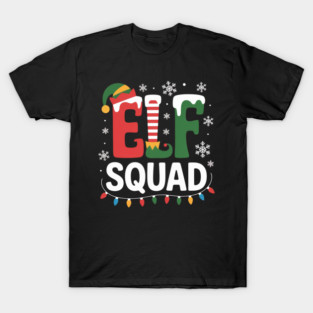 Elf Squad Christmas Lights and Snowflakes Holiday T-Shirt