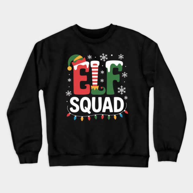 Elf Squad Christmas Lights and Snowflakes Holiday Crewneck Sweatshirt by Creatifly Graphic Tees