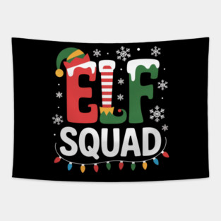 Elf Squad Christmas Lights and Snowflakes Holiday Tapestry