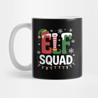Elf Squad Christmas Lights and Snowflakes Holiday Mug