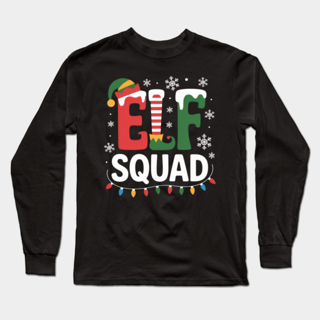 Elf Squad Christmas Lights and Snowflakes Holiday Long Sleeve T-Shirt by Creatifly Graphic Tees