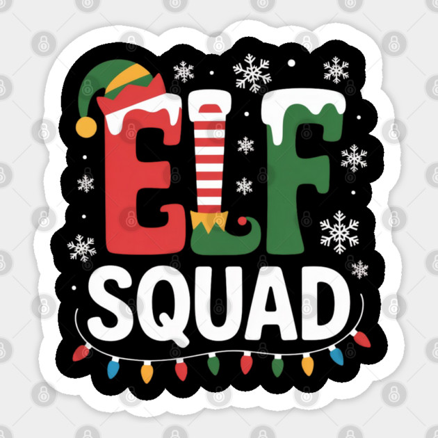 Elf Squad Christmas Lights and Snowflakes Holiday Sticker by Creatifly Graphic Tees