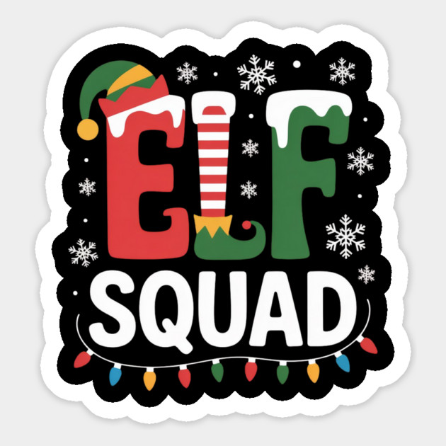 Elf Squad Christmas Lights and Snowflakes Holiday Magnet by Creatifly Graphic Tees