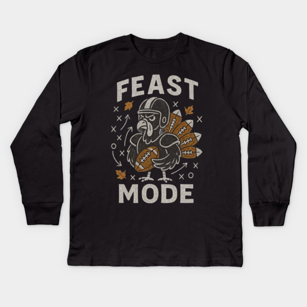 Feast Mode Turkey – Thanksgiving Football Kids Long Sleeve T-Shirt by ArtistTee ⭐⭐⭐⭐⭐
