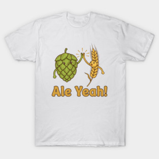 Ale Yeah! Funny Hop and Wheat High Five Craft Beer Pun Design T-Shirt