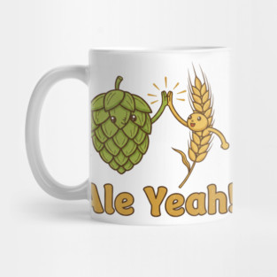 Ale Yeah! Funny Hop and Wheat High Five Craft Beer Pun Design Mug