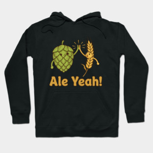 Ale Yeah! Funny Hop and Wheat High Five Craft Beer Pun Design Hoodie