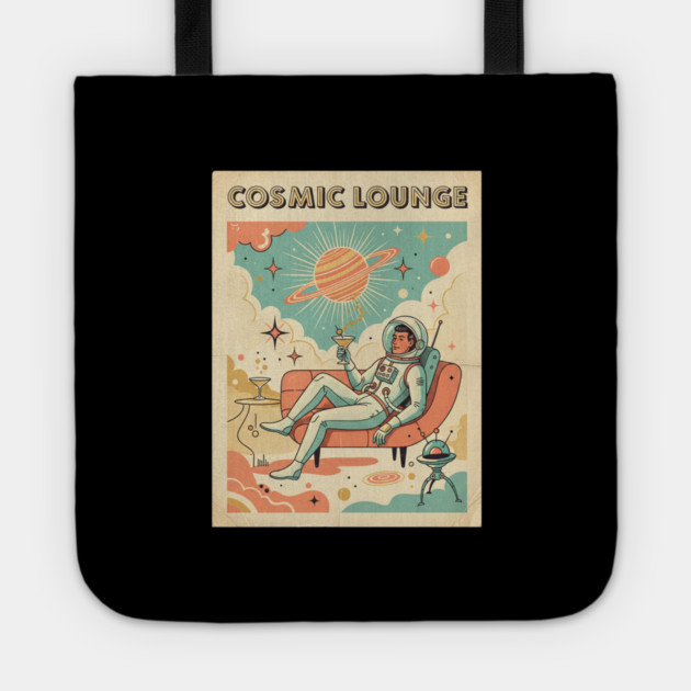 Cosmic Lounge – Retro-Futuristic Astronaut Martini in Mid-Century Style Tote by Vintage Retro Prints by RDR Design