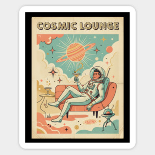 Cosmic Lounge – Retro-Futuristic Astronaut Martini in Mid-Century Style Sticker