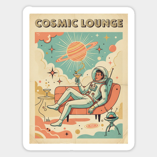Cosmic Lounge – Retro-Futuristic Astronaut Martini in Mid-Century Style Magnet by Vintage Retro Prints by RDR Design