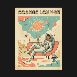 Cosmic Lounge – Retro-Futuristic Astronaut Martini in Mid-Century Style T-Shirt
