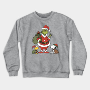 Santa Grinch with Snoopy and Woodstock Crewneck Sweatshirt