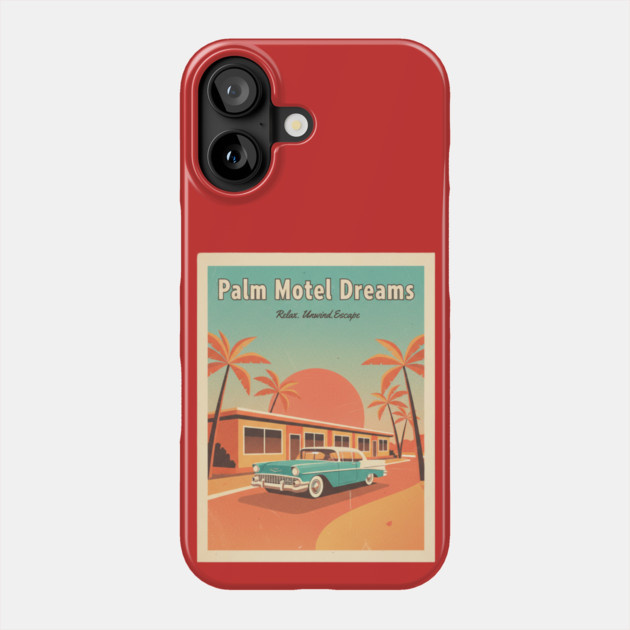 Palm Motel Dreams – 1950s Sunset Travel Poster in Vintage Americana Style Phone Case by Vintage Retro Prints by RDR Design