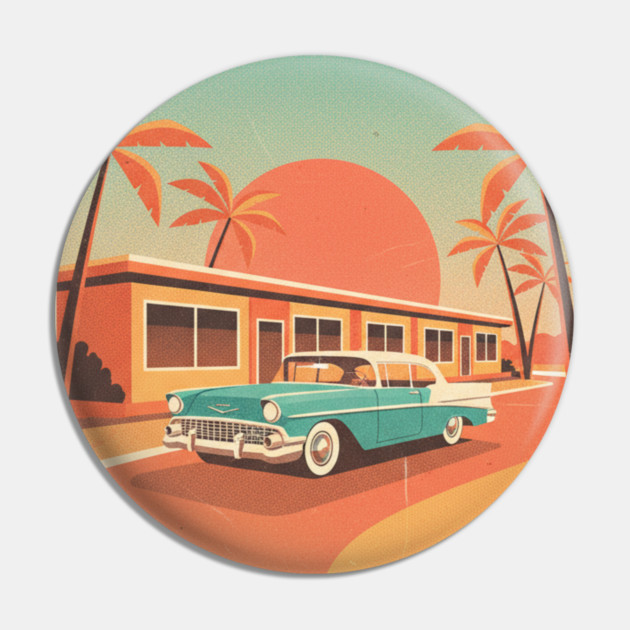 Palm Motel Dreams – 1950s Sunset Travel Poster in Vintage Americana Style Pin by Vintage Retro Prints by RDR Design
