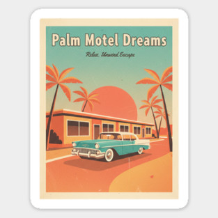 Palm Motel Dreams – 1950s Sunset Travel Poster in Vintage Americana Style Magnet