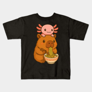 Capybara Anime Ramen Axolotl Funny Graphic Kawaii Capibara Kids T-Shirt