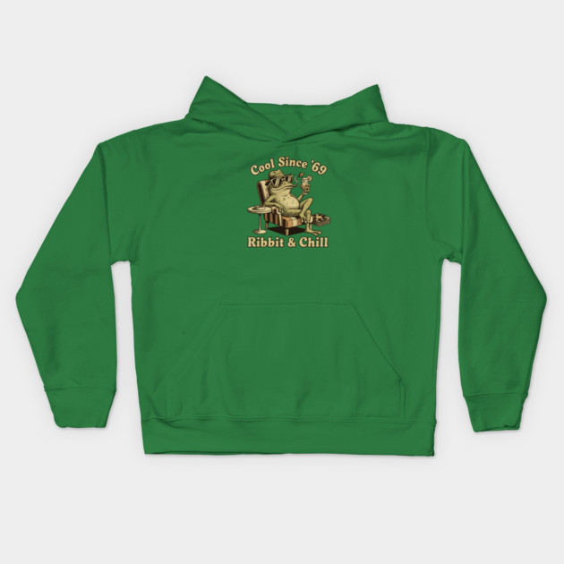 Ribbit and Chill – Funny Frog Retro Design for Lazy Days & Chill Lovers Kids Hoodie by Vintage Retro Prints by RDR Design