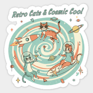 Retro Cats & Cosmic Cool – Vintage Space Cats in Atomic Style for Retro Lovers Sticker