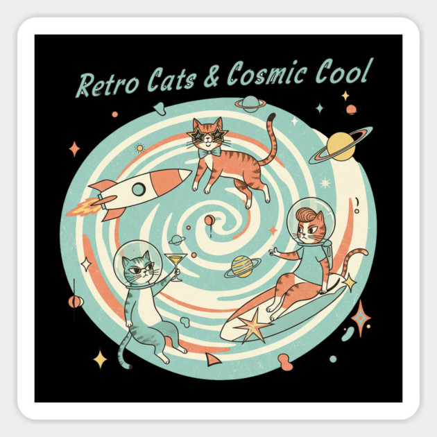 Retro Cats & Cosmic Cool – Vintage Space Cats in Atomic Style for Retro Lovers Magnet by Vintage Retro Prints by RDR Design
