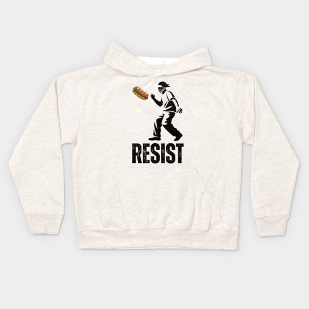Sandwich Thrower Resist – Street Art Style Protest Parody Kids Hoodie by Creatifly Graphic Tees