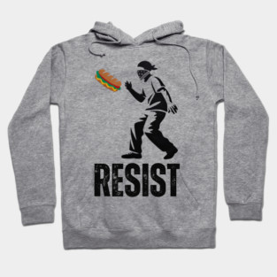 Sandwich Thrower Resist – Street Art Style Protest Parody Hoodie