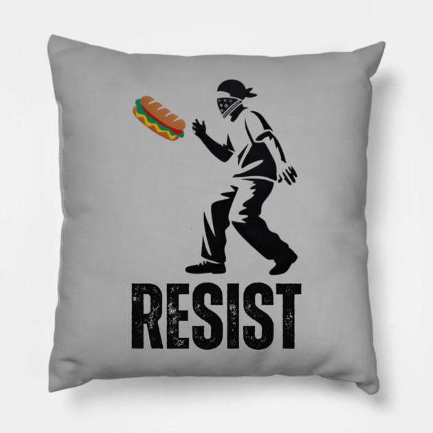 Sandwich Thrower Resist – Street Art Style Protest Parody Pillow by Creatifly Graphic Tees