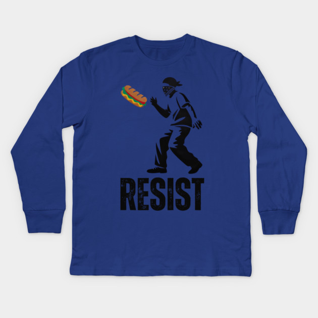 Sandwich Thrower Resist – Street Art Style Protest Parody Kids Long Sleeve T-Shirt by Creatifly Graphic Tees