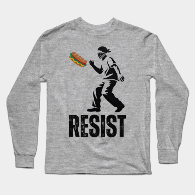 Sandwich Thrower Resist – Street Art Style Protest Parody Long Sleeve T-Shirt by Creatifly Graphic Tees