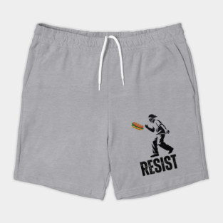 Sandwich Thrower Resist – Street Art Style Protest Parody Shorts