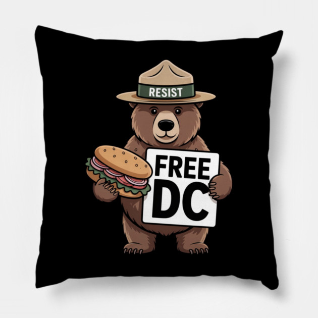 Resist Bear Holding A Sandwich And Free DC Sign Pillow by Creatifly Graphic Tees