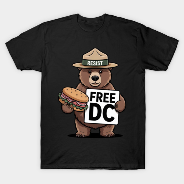 Resist Bear Holding A Sandwich And Free DC Sign T-Shirt by Creatifly Graphic Tees